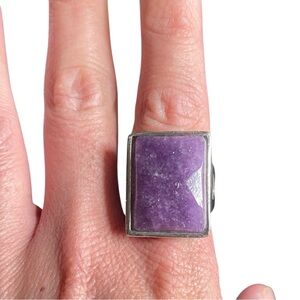💍Silvertone Purple Square Cocktail Ring
